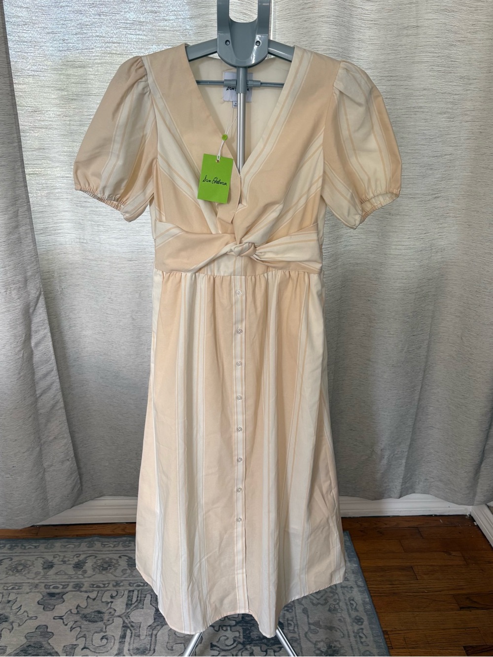 Sam Edelman Butter Stripe Twist Front V-Neck Maxi Shirtdress NWT Size 8